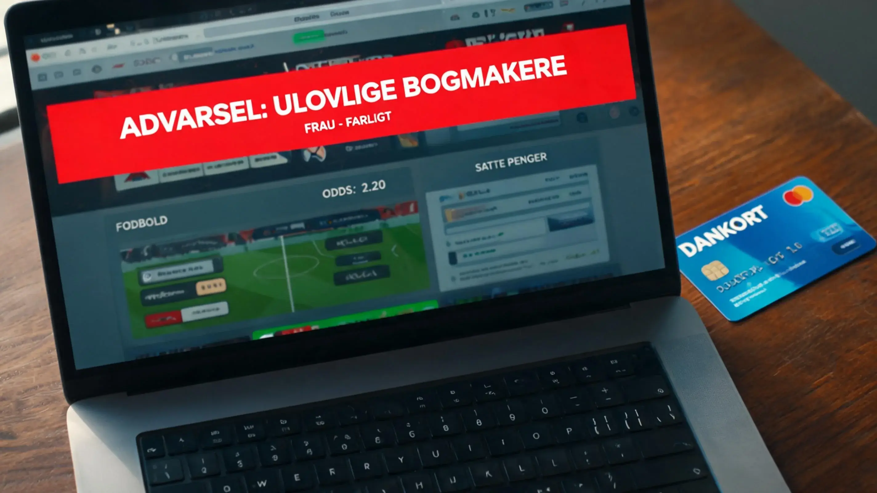 Advarselsskilt foran en ulovlig bookmakers hjemmeside
